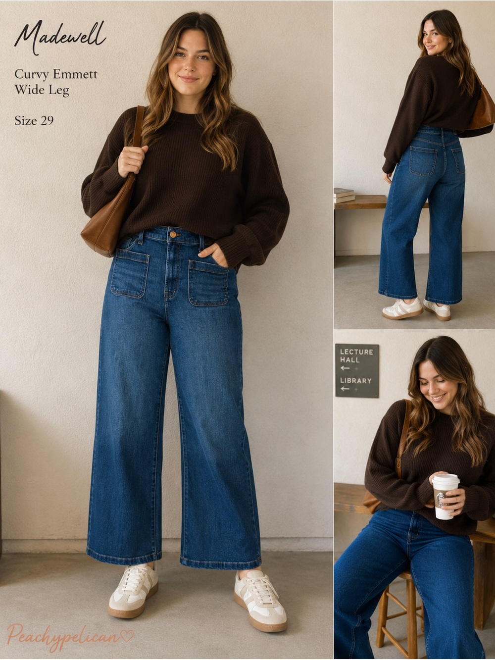 Madewell Curvy Emmett Wide Leg Jeans Size 29 High Rise Patch Pocket Blue Denim